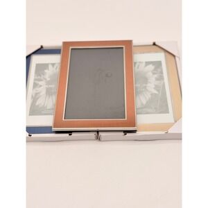 Home Studio 4x6 Picture Frame Set 3 Metallic Copper Navy Gold Brushed Metal Trim
